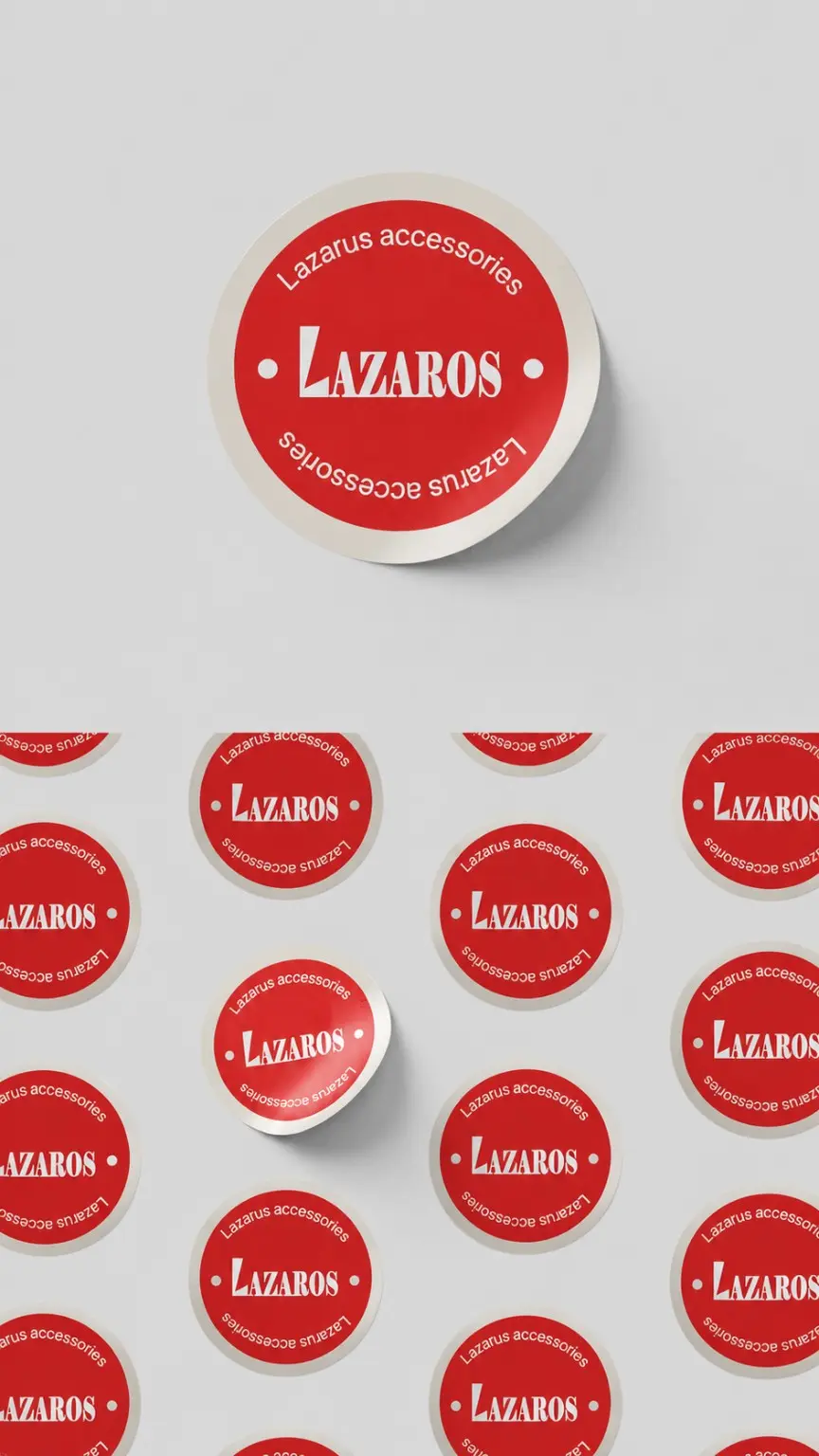 ستيكرات Lazaros دائرية حمراء باللوكو الأبيض